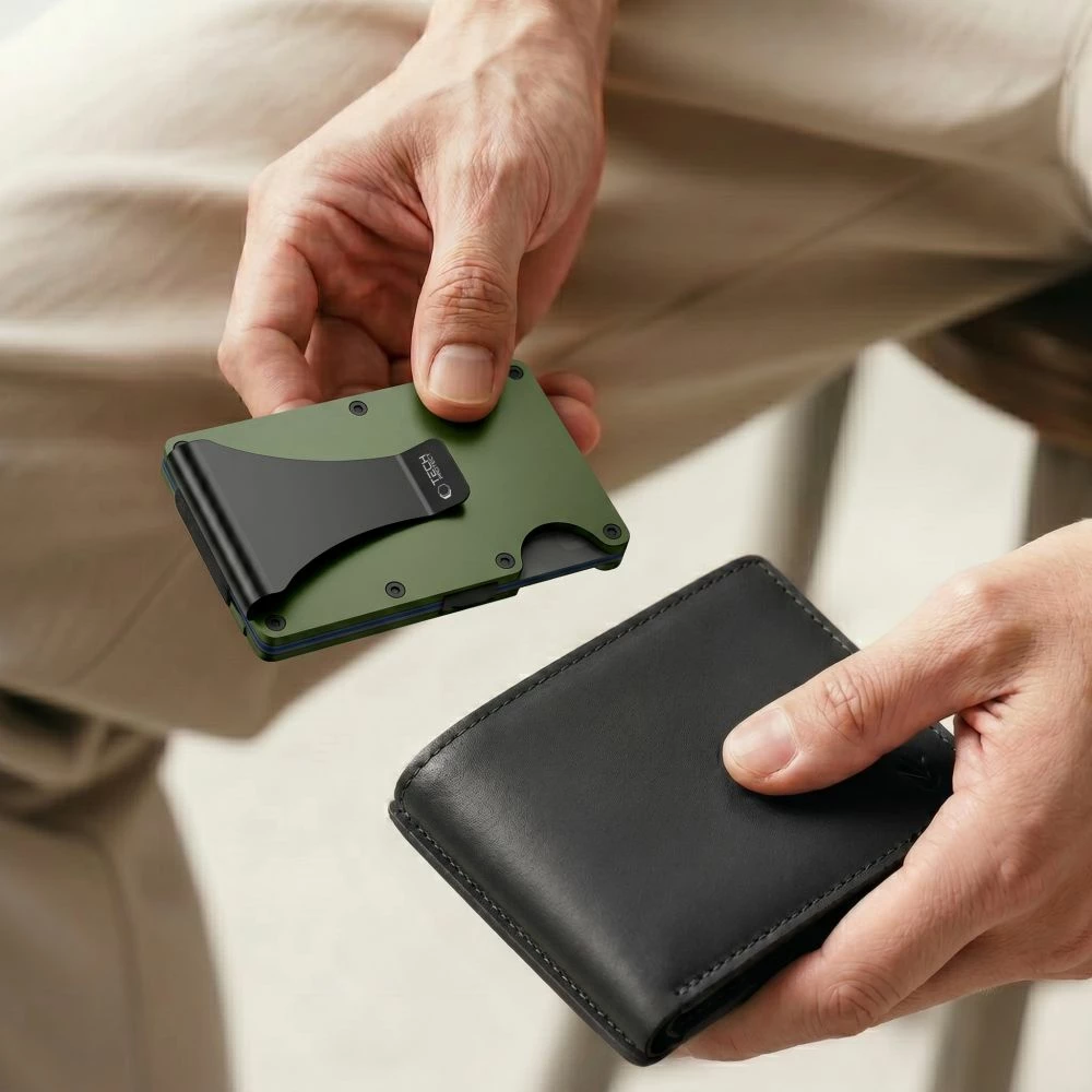 Kuletë RFID Tech-Protect Thorn, 8 karta, klips banknotash, jeshile