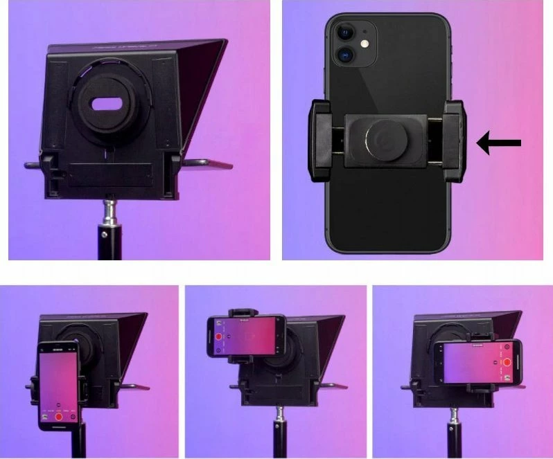Teleprompter Feelworld TP2A 8\" me telekomandë Bluetooth, set adaptorë lente 8 copë, i zi
