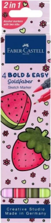 marker skicimi Faber-Castell Goldfaber Sketch Marker FC-164816, 2-në-1 (brush + fineliner), set 4 copë, multikolor (jeshil/vjollcë/rozë/verdhe)