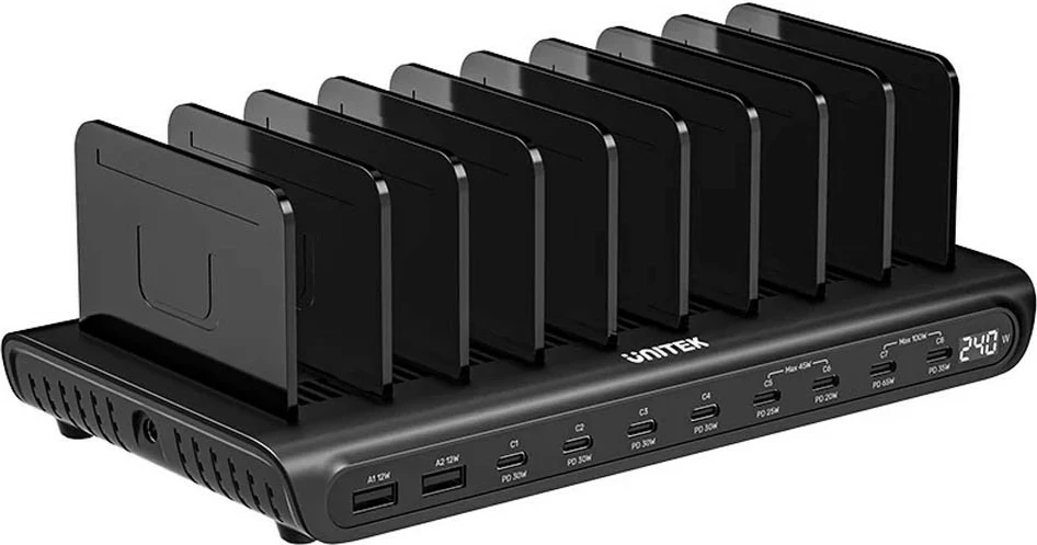 Stacion karikimi Unitek 10 porta, USB-C/USB-A, 240W, e zezë
