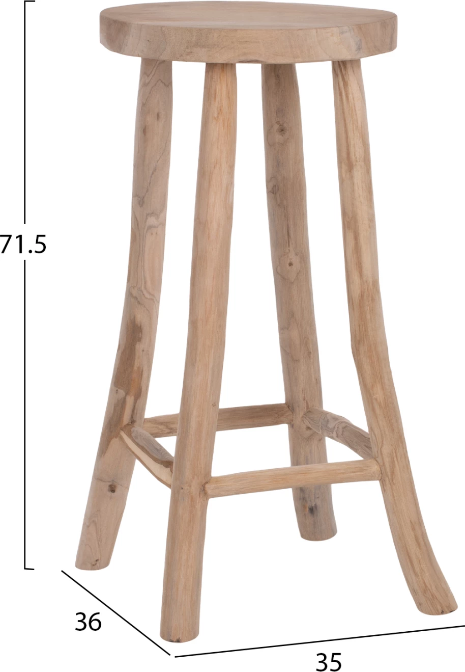 Karrige për bar KONT, dru tik, Φ34,5Χ71,5H cm