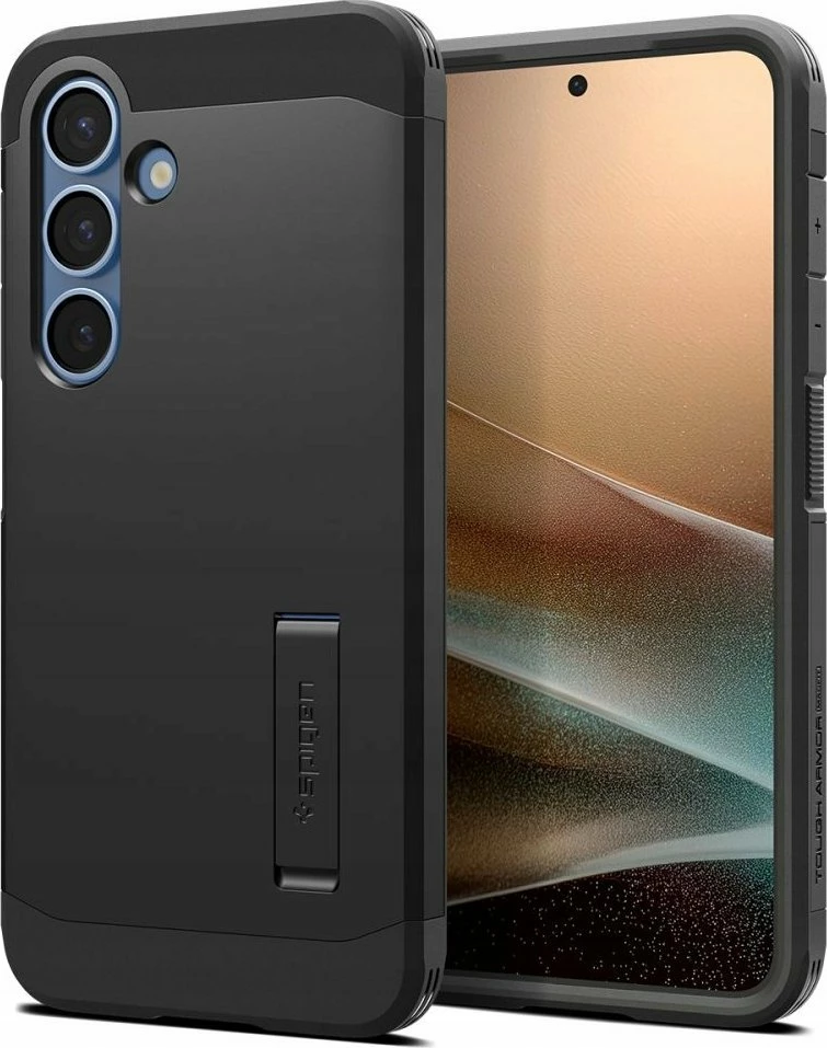 Mbështjellës Spigen Tough Armor MagSafe për Galaxy S25, TPU/PC, kickstand i integrum, i zi