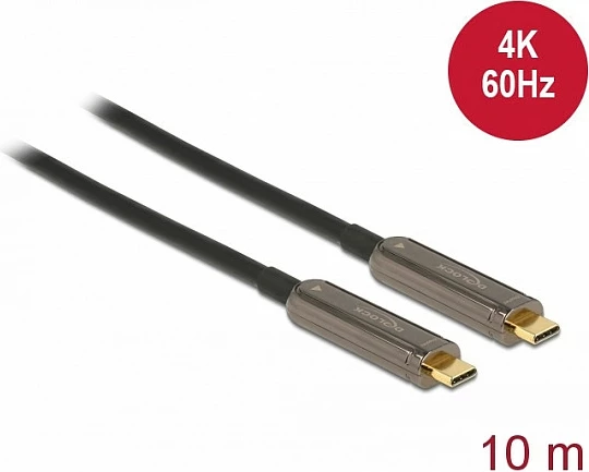 Kabllo video USB-C DeLOCK Active Optical 10 m, 4K 60Hz, USB 3.2 Gen 1, e zezë
