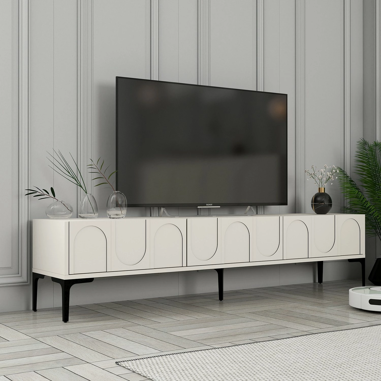 Komodë TV Skye Decor, Lyon 42, krem, e zezë