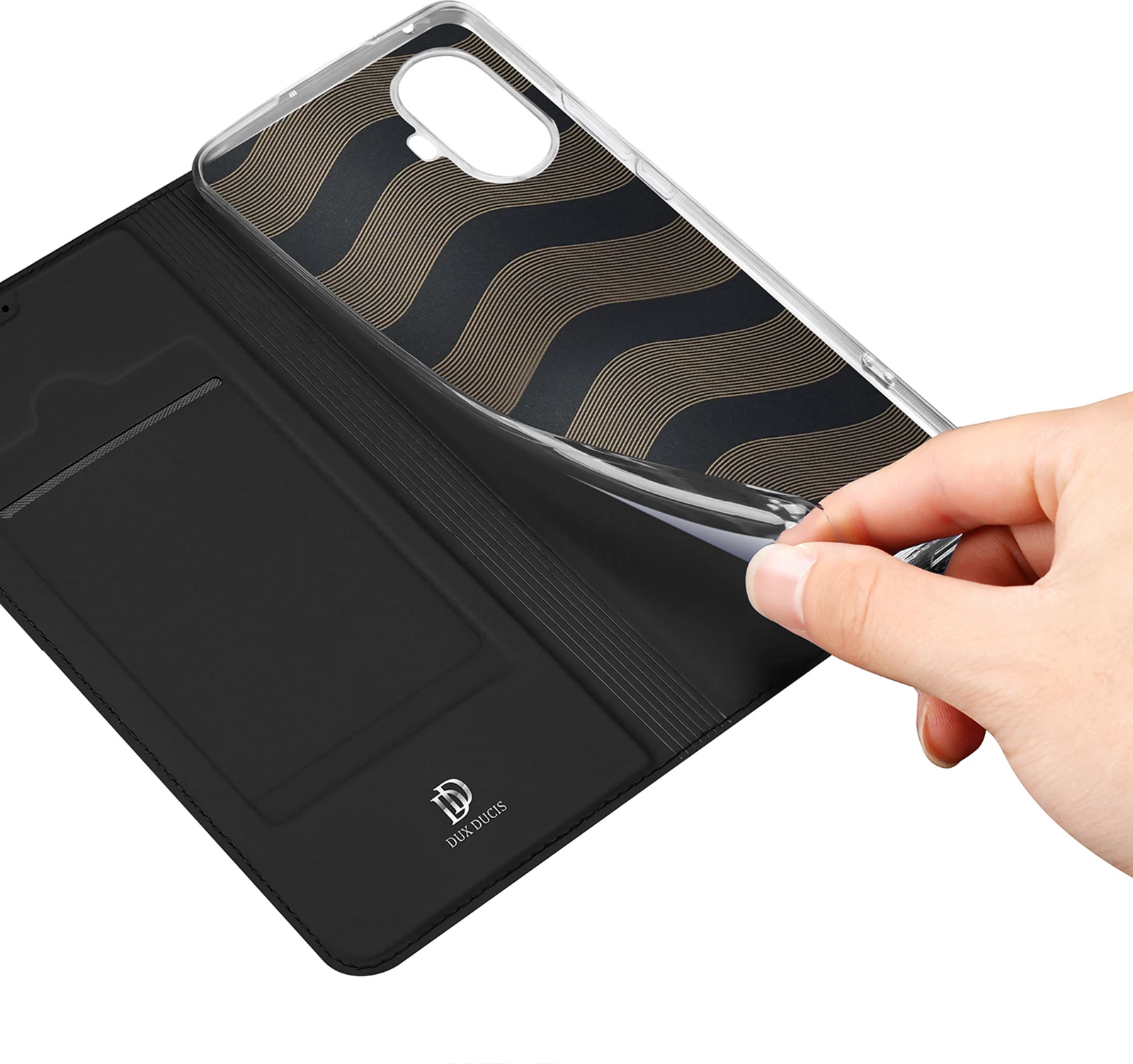 Mbështjellës Dux Ducis Skin Pro për Realme 10 Pro+, me kapak, xhep kartele, funksion stand, e zezë