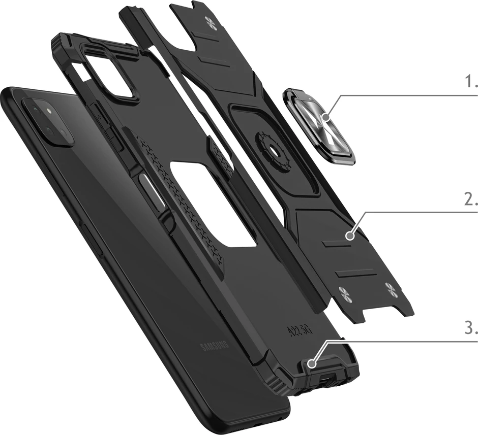 Mbështjellës Wozinsky Ring Armor me mbajtëse, për Samsung Galaxy A22 4G, i zi