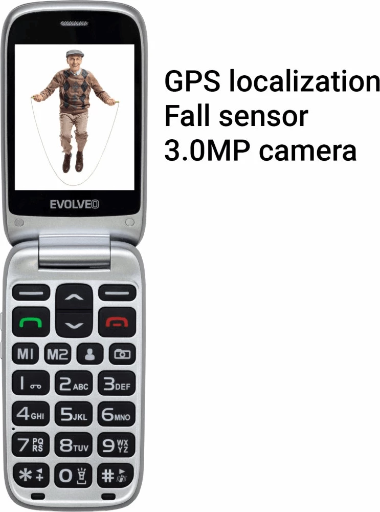 Telefon me kapak Evolveo EasyPhone FS EP-771 4G ekran 2.8\" SOS GPS/WiFi/GSM sensor rënie ekran dytësor, i kuq, set me stacion karikimi