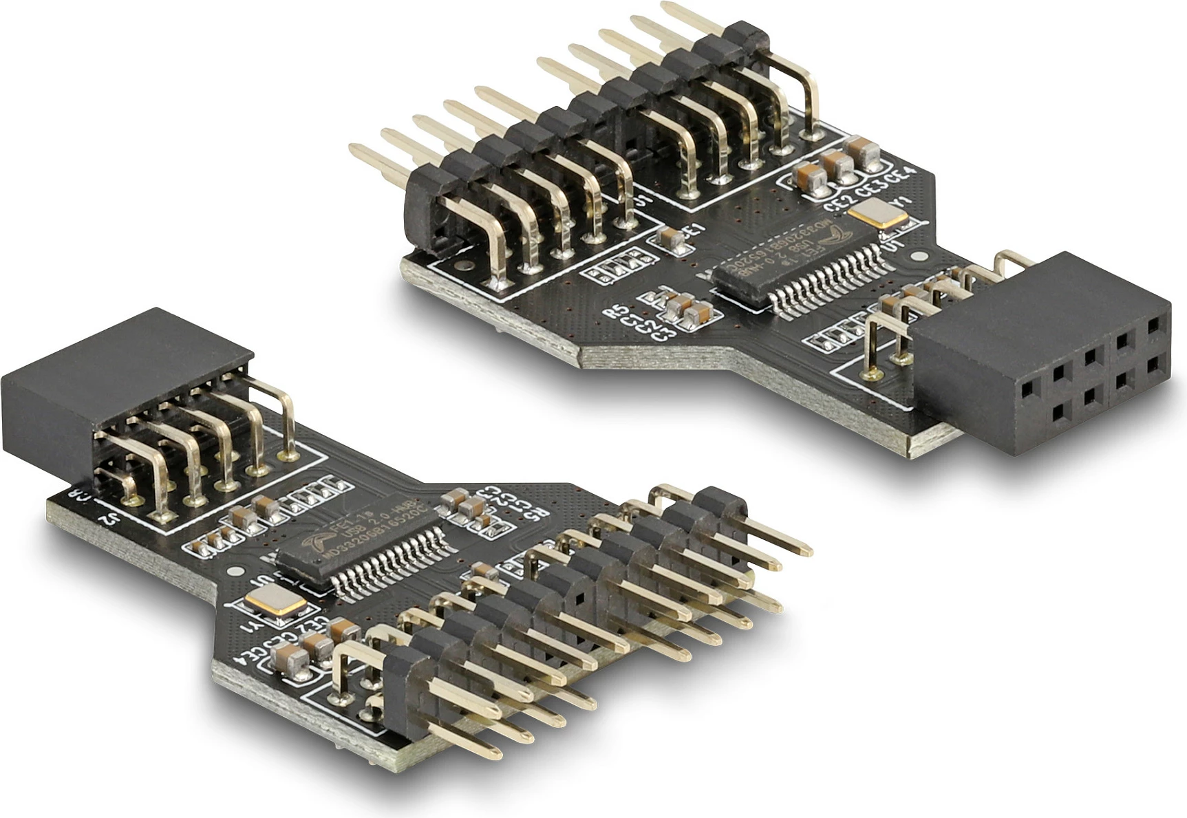Adapter USB 2.0 DeLOCK, 9-pin header femër në 2x 9-pin header mashkull, i zi