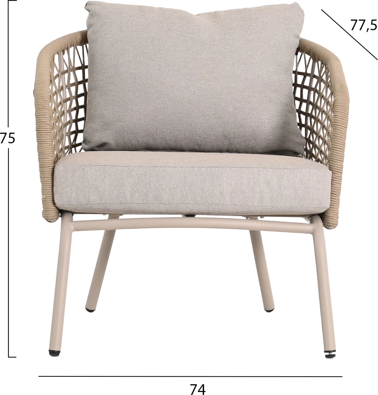 Set lounge për jashtë, 5 vende, ELOWEN, alumin, litar, bezhë, jastëkë gri, FH6508.02