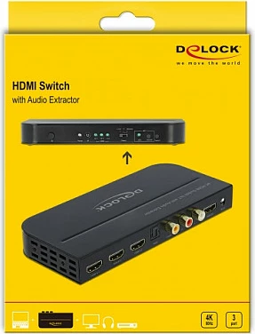 HDMI Switch DeLOCK 3x HDMI në 1x HDMI, 4K@60Hz, Audio Extractor, i zi