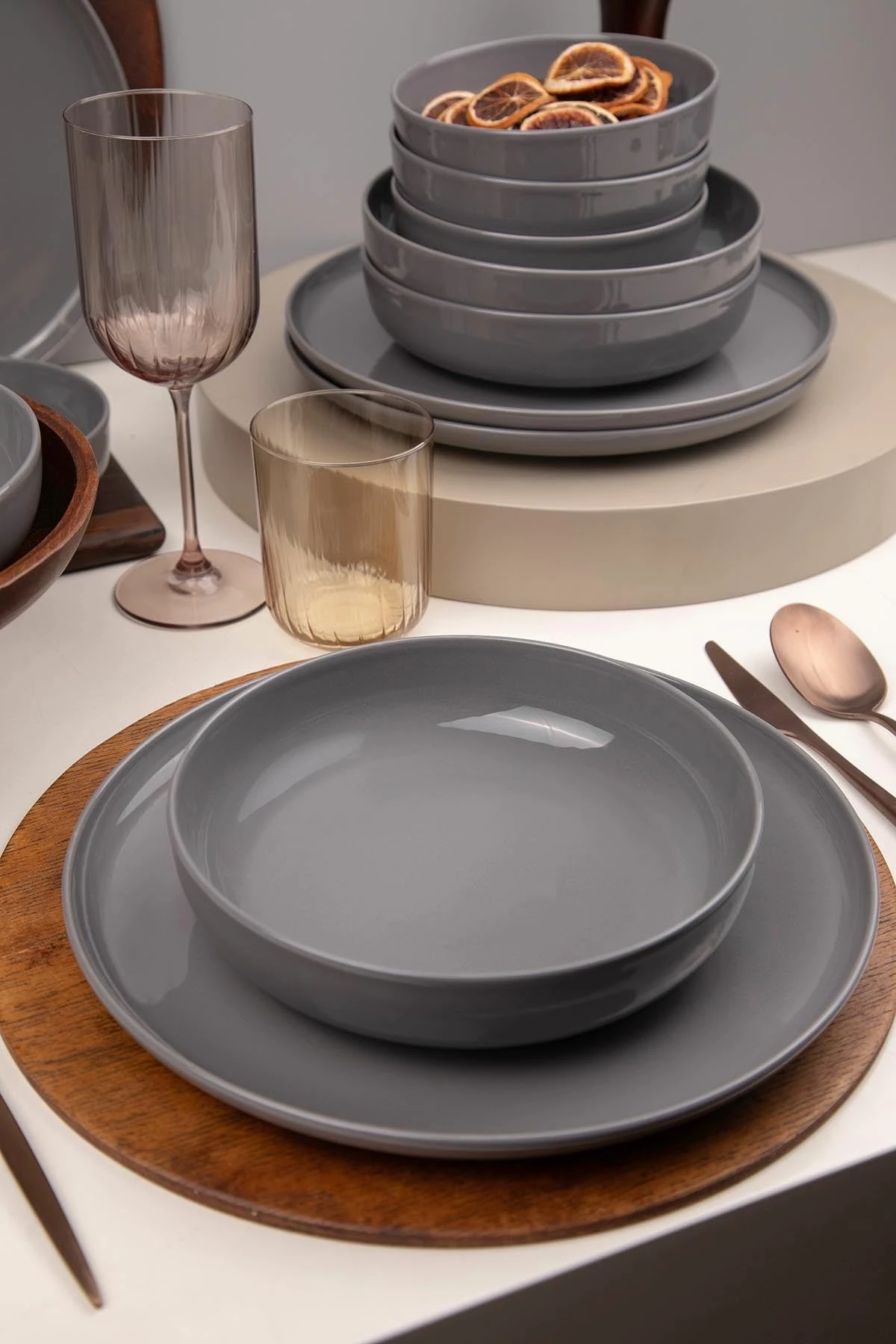 Set enësh për drekë (12 copë), Hermia, MOD12Y1A740800, ngjyrë antracit