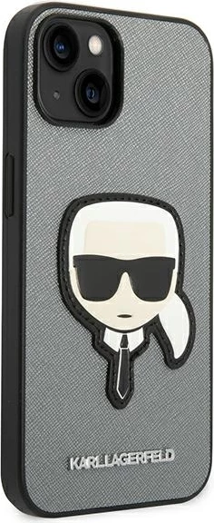 Mbështjellës Karl Lagerfeld KLHCP14MSAPKHG për iPhone 14 Plus 6.7", hardcase, Saffiano Karl's Head Patch, argjendtë