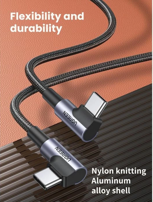 Kabllo USB-C në USB-C UGREEN 70529 60W 1m, këndore, e zezë
