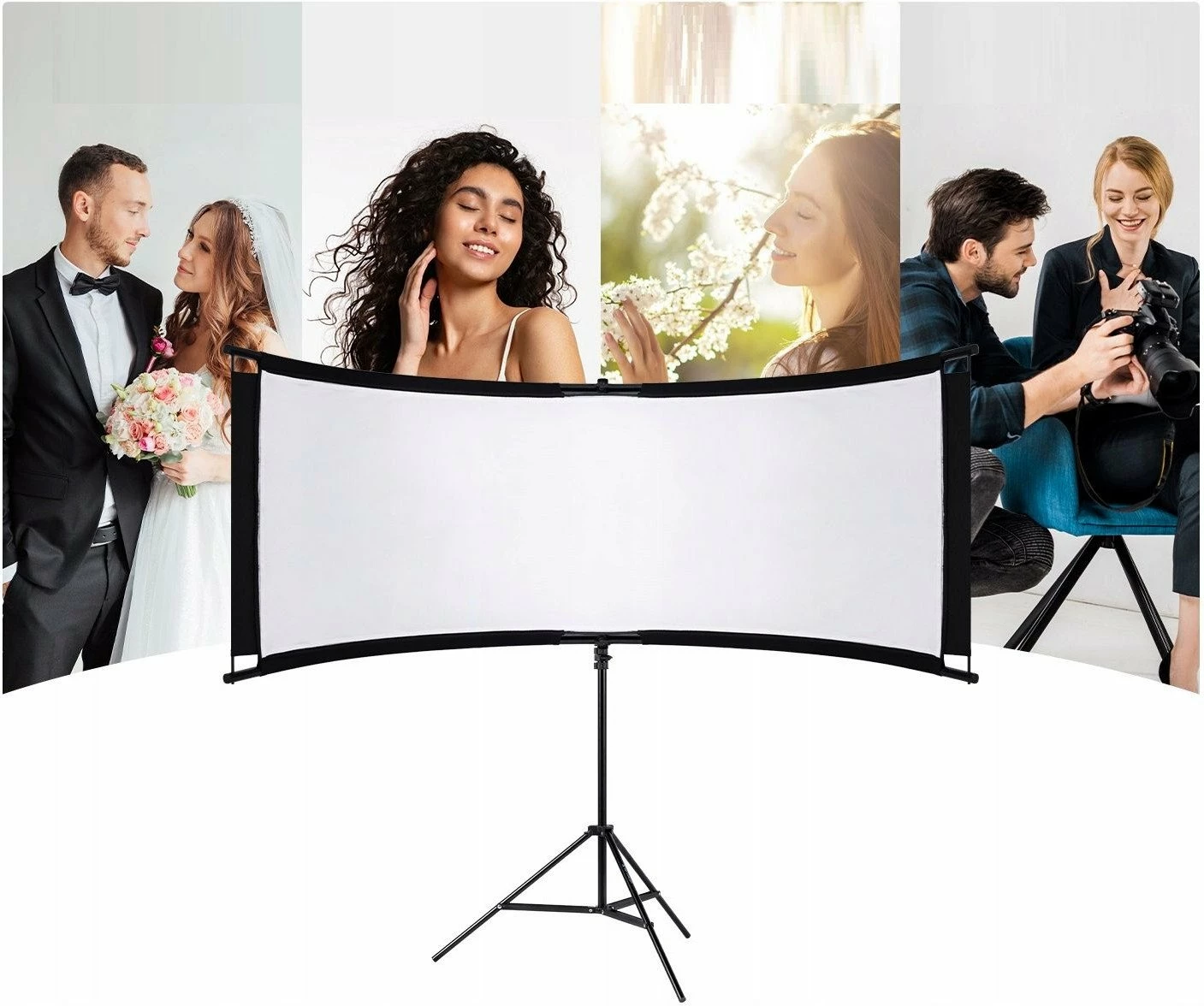 Reflektor studio i lakuar U-Shape K&F Concept KF18.0012 180x60cm 4-në-1 me tripod 67-192cm, bardhë/zi/argjend/artë, set me çantë