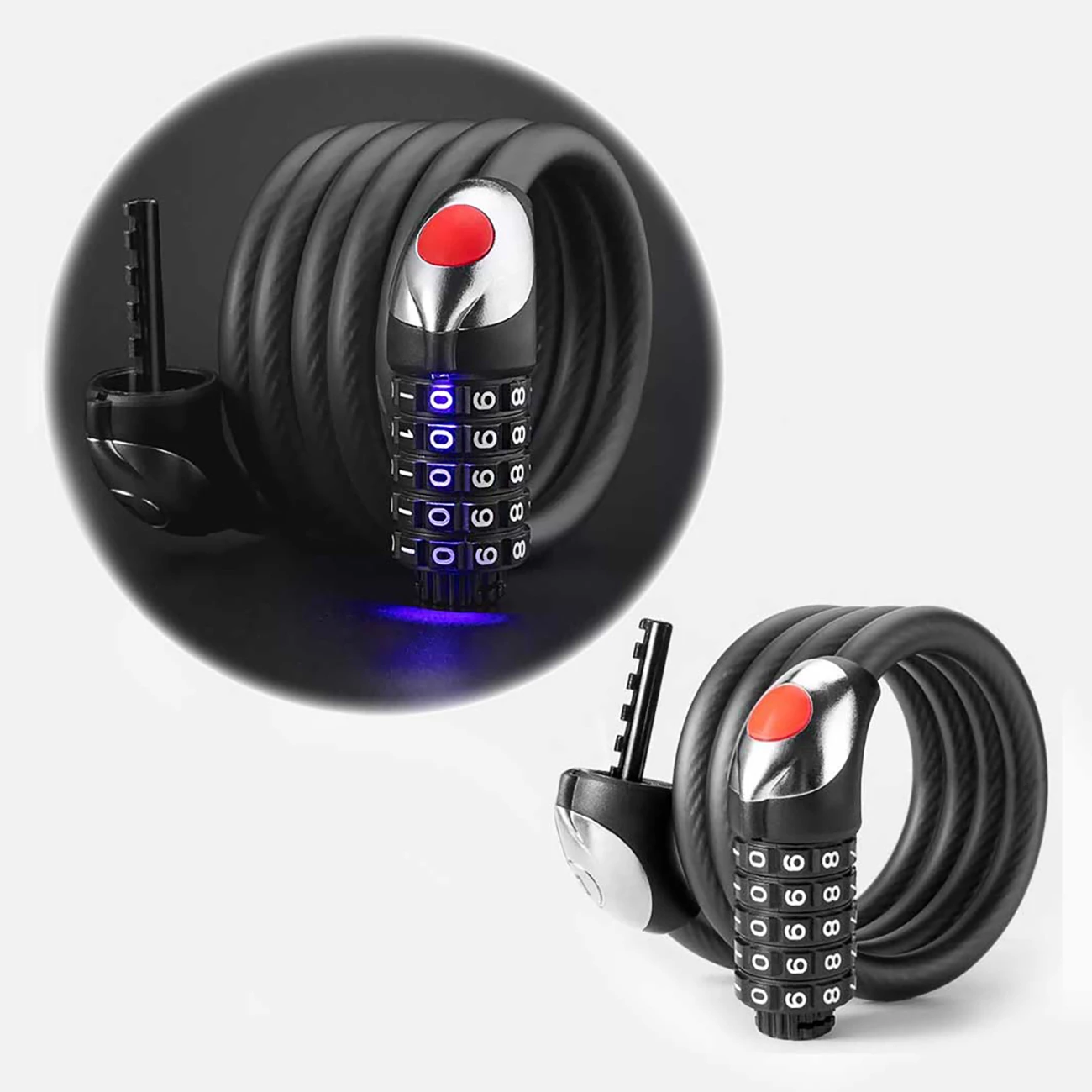 Dryn kabllor për biçikletë Rockbros RKS531, kod 5-shifror, 120 cm, LED, i zi
