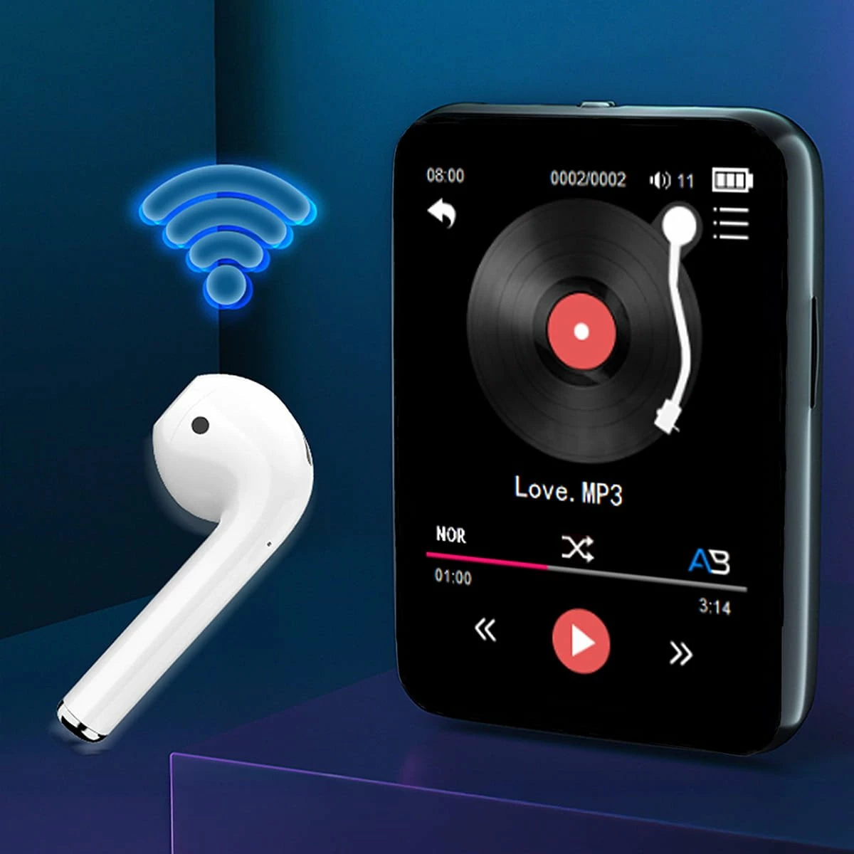 Player MP3/MP4 Zenwire Vibe P1, 32GB, Bluetooth, ekran 2.4\" IPS, radio FM, diktafon, i zi, me microSD 32GB, kufje dhe kabllo USB