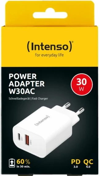 Karikues INTENSO W30AC 30W me USB-C + USB-A, i bardhë