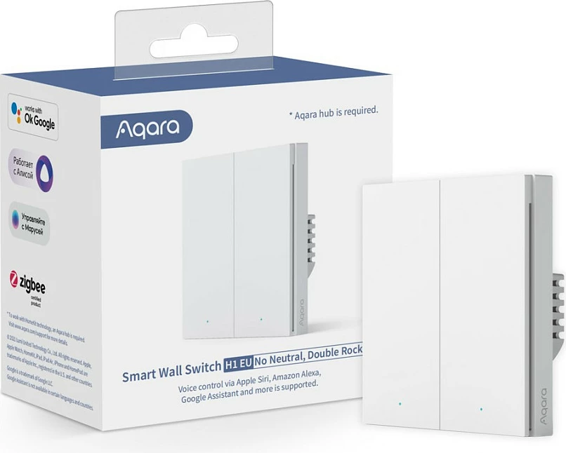 Switch muri smart Aqara H1 No Neutral, Double Rocker, HomeKit, i bardhë