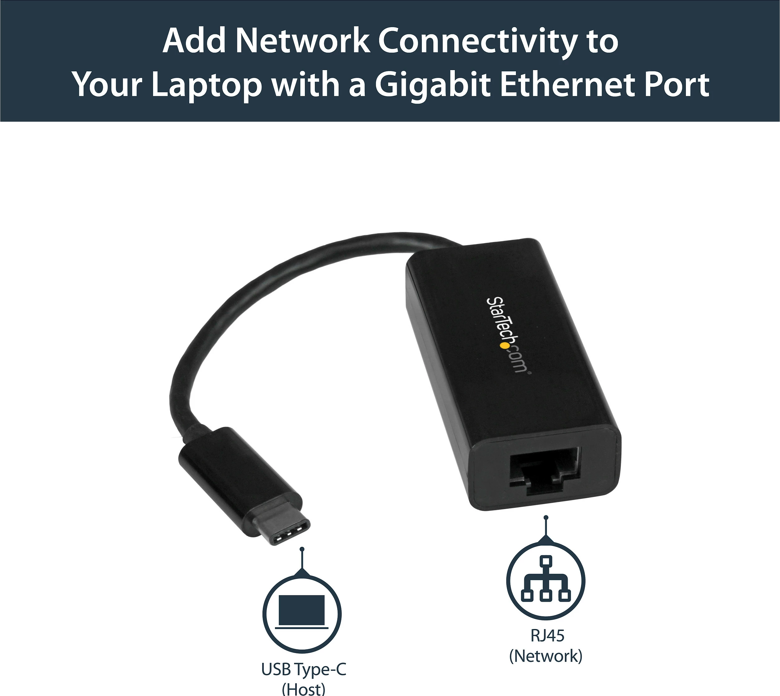 Adapter USB-C në Gigabit Ethernet StarTech, RTL8153, 1x RJ45, 10/100/1000 Mbps, i zi