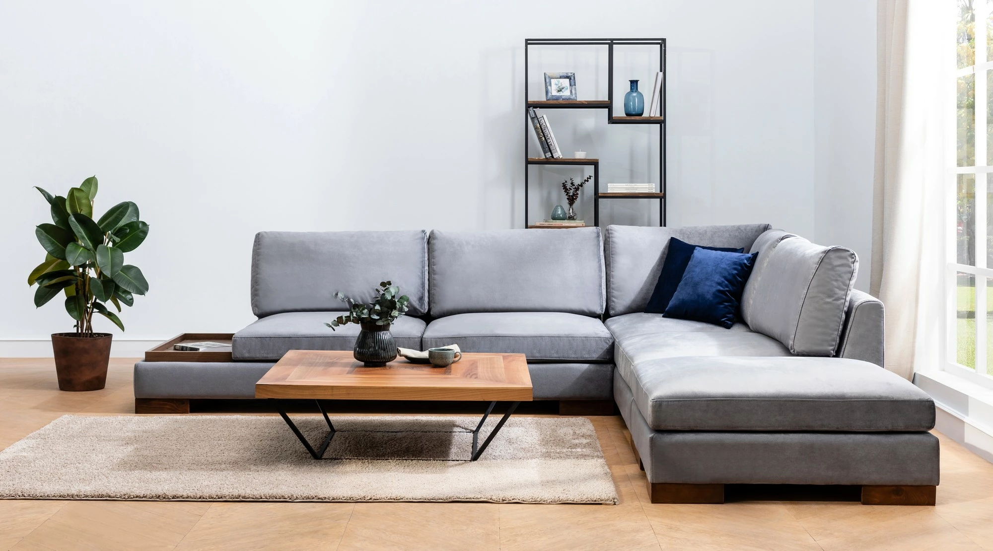 Këndare Atelier del Sofa Tulip, këndore e djathtë me puf, ngjyrë gri e errët