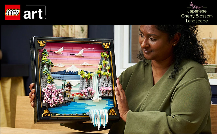 Set ndërtimi LEGO Art 31218 Japanese Cherry Blossom Landscape, 1892 copë, dekor muri 3D, Multikolor