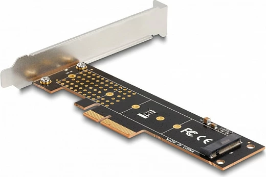 Kartë adapter PCIe x4 DeLOCK për NVMe M.2 Key M (2230-22110), PCIe 4.0, Low Profile, e zezë/metalike