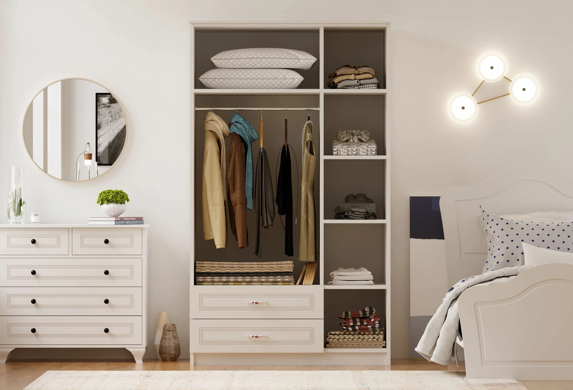 Dollap garderobe, ngjyrë e bardhë mat, Skye Decor, RB-002, 105x180x52 cm