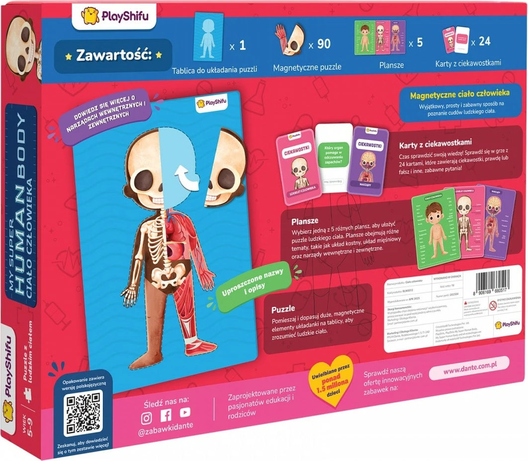 Set edukativ magnetik, PlayShifu, My Super Human Body 011-BLM0012, 90 pjesë, tabelë magnetike, moshat 5-12, set