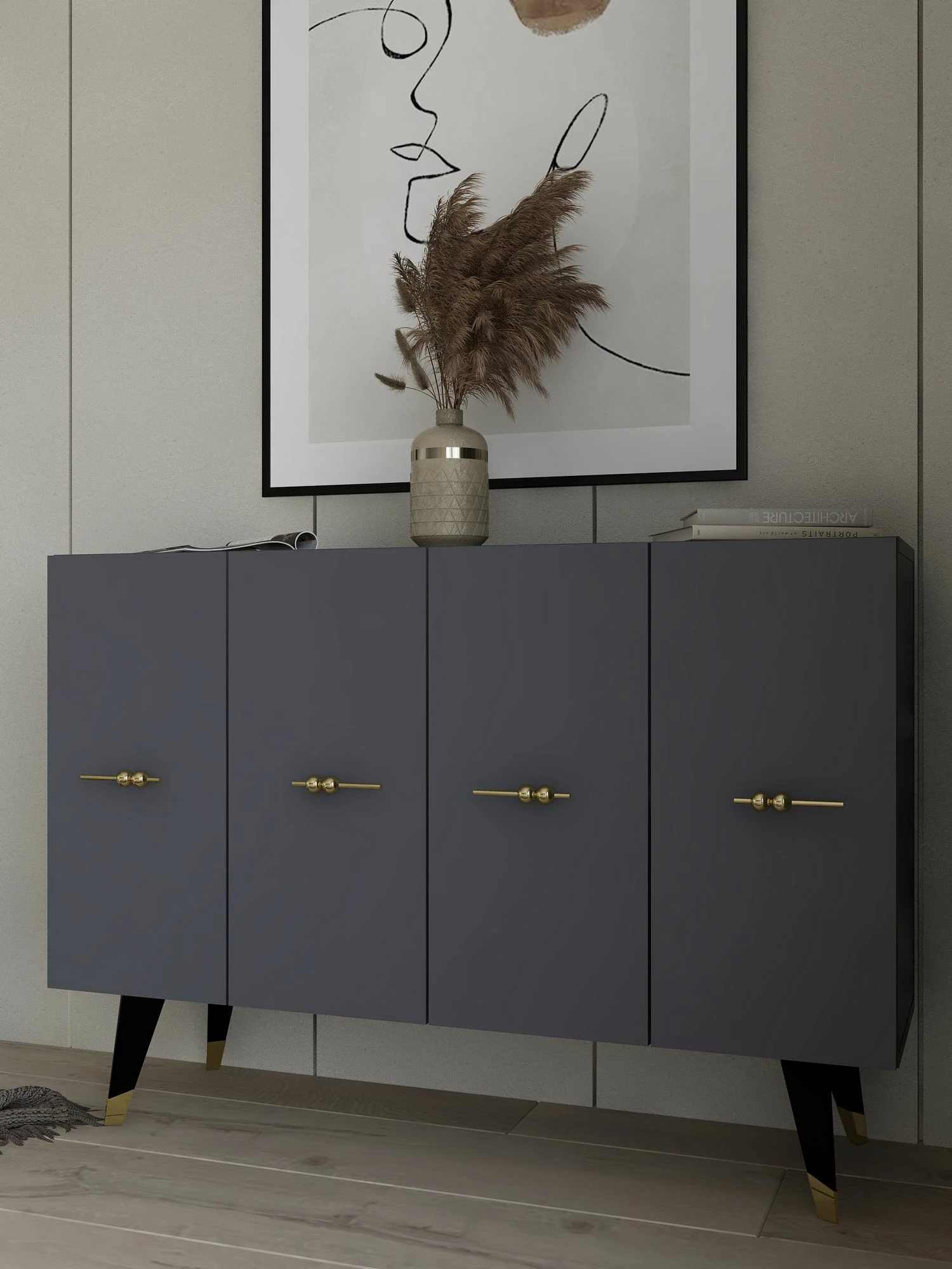 Konsol Skye Decor, ngjyrë ari dhe antracit, Quart Salkım