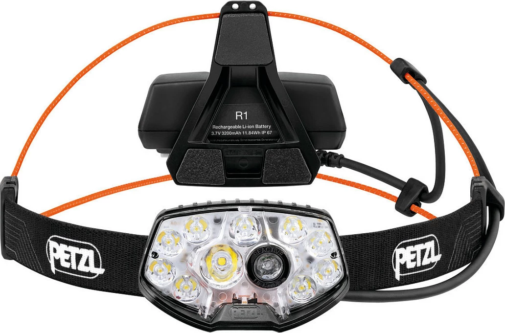 Llambë koke Petzl NAO RL, 1500 lm, bateri 3200 mAh, USB-C, IPX4, zi/portokalli