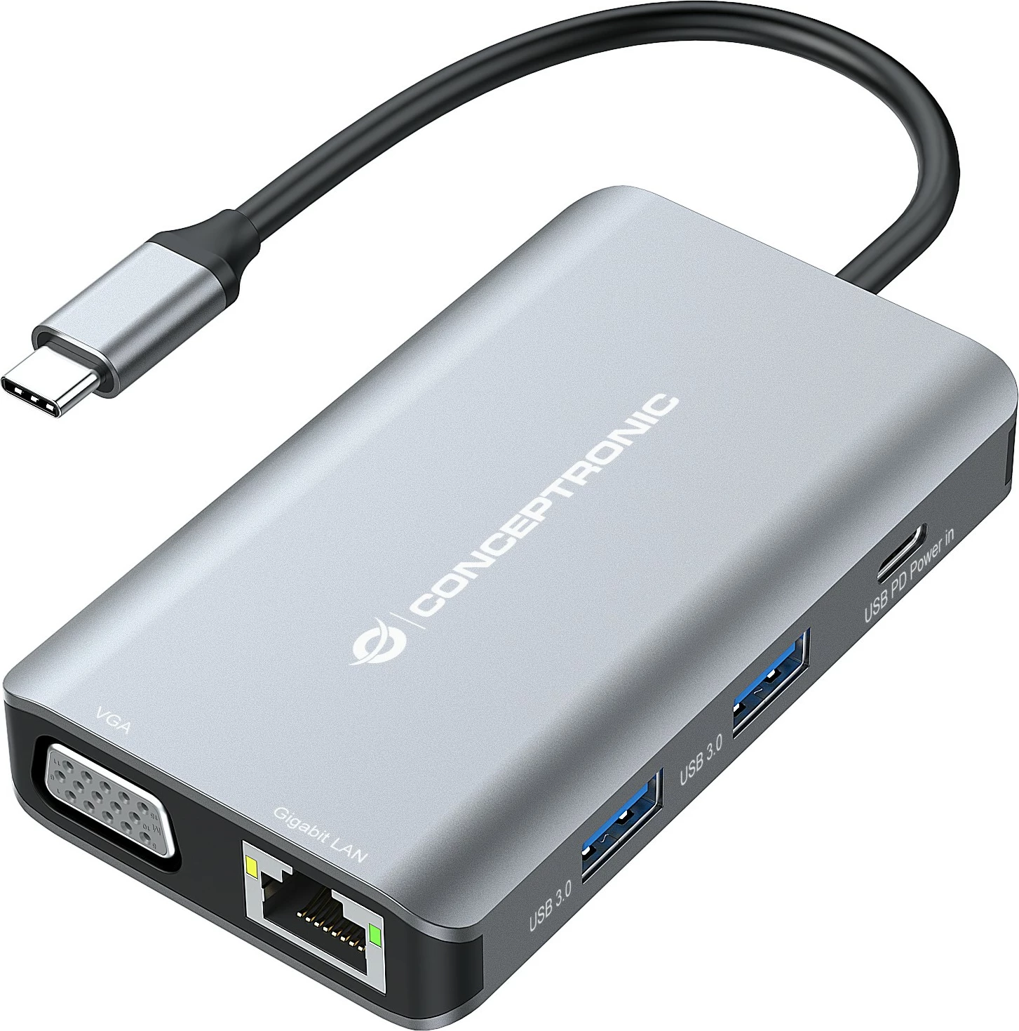 Docking station Conceptronic 7-1 USB-C HDMI VGA 3xUSB-A 25cm gri