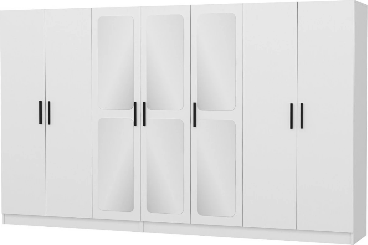 Dollap i bardhë për dhomë gjumi, Skye Decor, Kale - 2445, me shumë rafte, 315x190x52cm