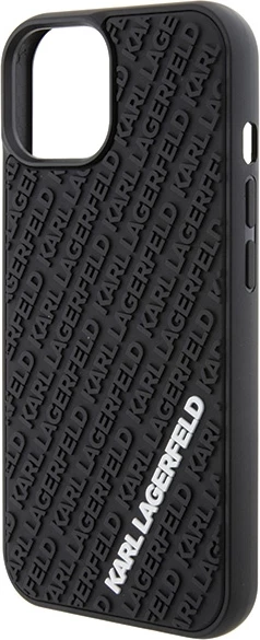 Mbështjellës Karl Lagerfeld 3D Rubber Multi Logo për iPhone 15, i zi