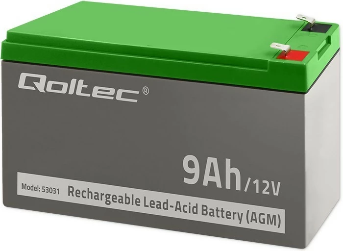 Bateri AGM Qoltec 53031, 12V, 9Ah, Gri/Gjelbër