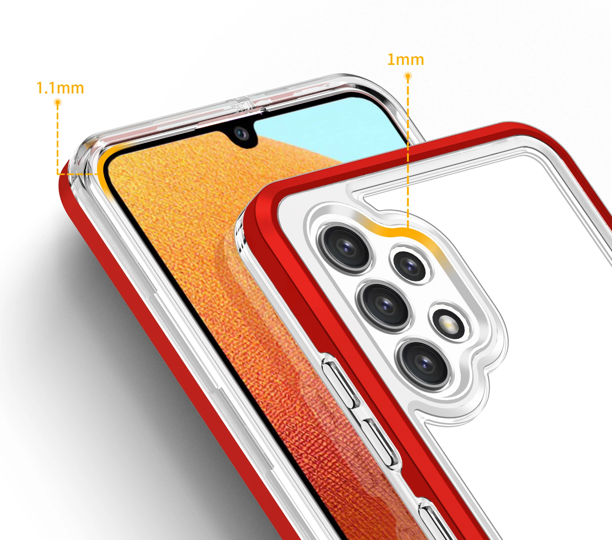 Mbështjellës Hurtel Hybrid Armor Clear 3 in 1 për Samsung Galaxy A32 5G, Transparent me të kuqe