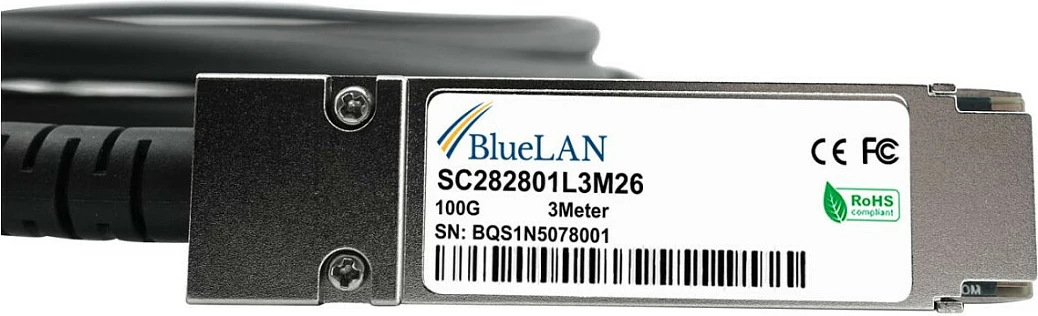 Kabllo DAC BlueOptics DAC-Q28-100G-1M, QSFP28-QSFP28, 100Gb/s, 1m, zezë/argjend