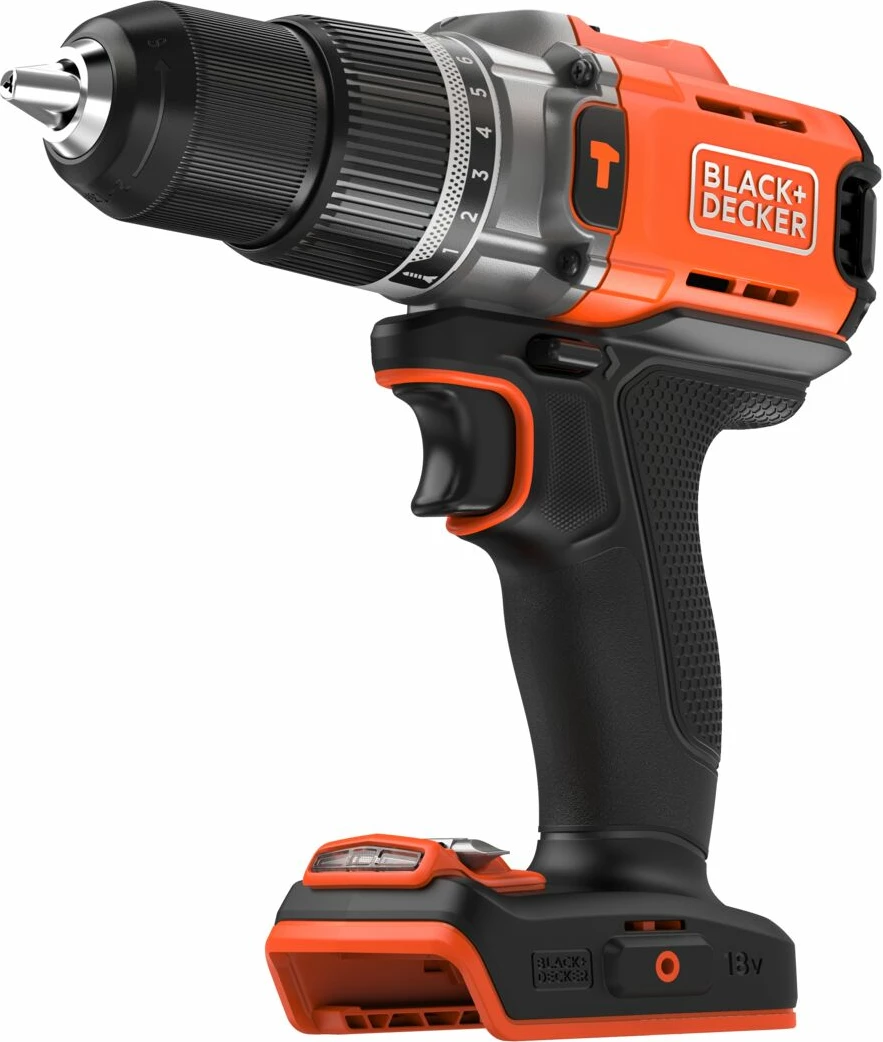 Trapan me goditje me bateri 18V Black+Decker BCD383XN, pa bateri/karikues, zi/portokalli