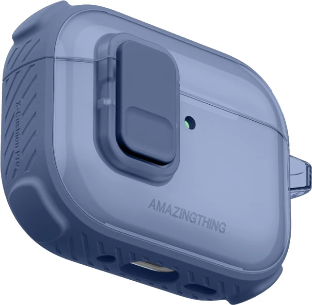 Mbështjellës për kufje AmazingThing Titan Pro Mag Case Clear për AirPods Pro 3, PC+TPU, me karabiner, mbështetje karikim wireless, blu