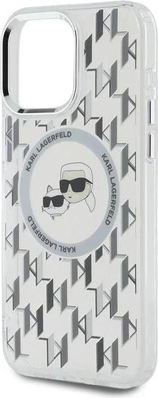 Mbështjellës Karl Lagerfeld IML Monogram Karl & Choupette Head MagSafe për iPhone 15 Pro Max, Transparent