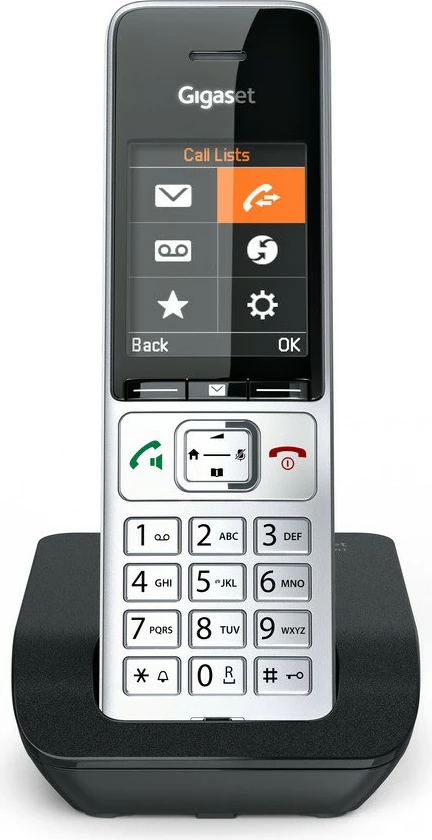 Telefon pa tel Gigaset COMFORT 500, DECT, Speakerphone, 200 kontakte, ID thirrësit, Ngjyrë e zezë dhe argjendtë