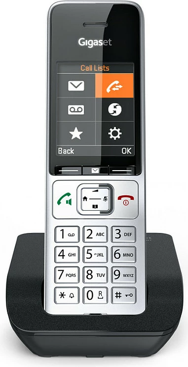Telefon pa tel Gigaset COMFORT 500, DECT, Speakerphone, 200 kontakte, ID thirrësit, Ngjyrë e zezë dhe argjendtë
