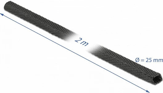 Tub termo-tkurrës DeLOCK prej pëlhure, 2 m x 25 mm, raport tkurrjeje 2:1, i zi