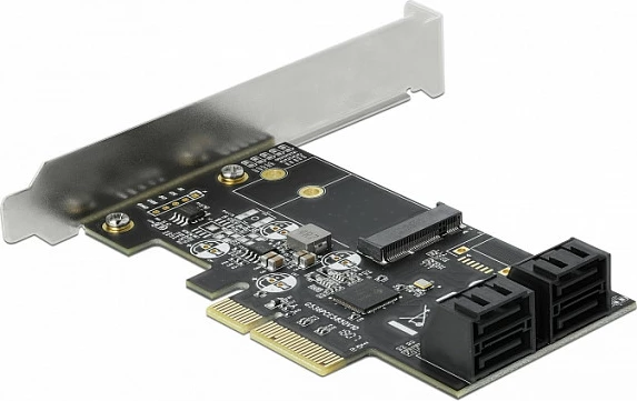 Kartelë zgjerimi PCIe DeLOCK 90396, 4x SATA + M.2, 6 Gbit/s, e zezë/jeshile/gri