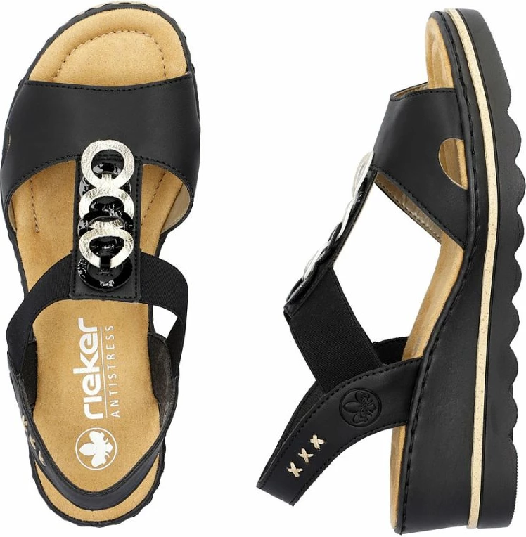 Sandale platforme për femra Rieker 67498-00, të zeza