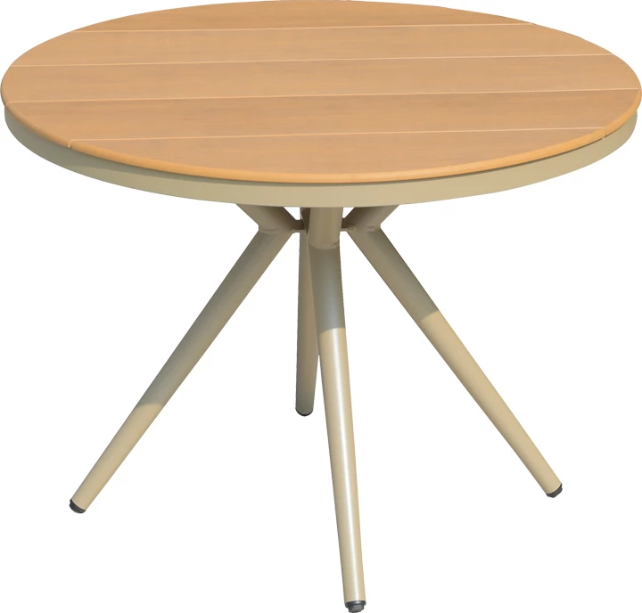 Tavolinë plywood dhe alumin, ngjyrë shampanjë, D100x75cm