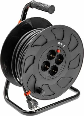 Zgjatues rryme me bobinë GTV AE-SBEBEN-30, 30 m, 4x Schuko, 16A/3500W, i zi