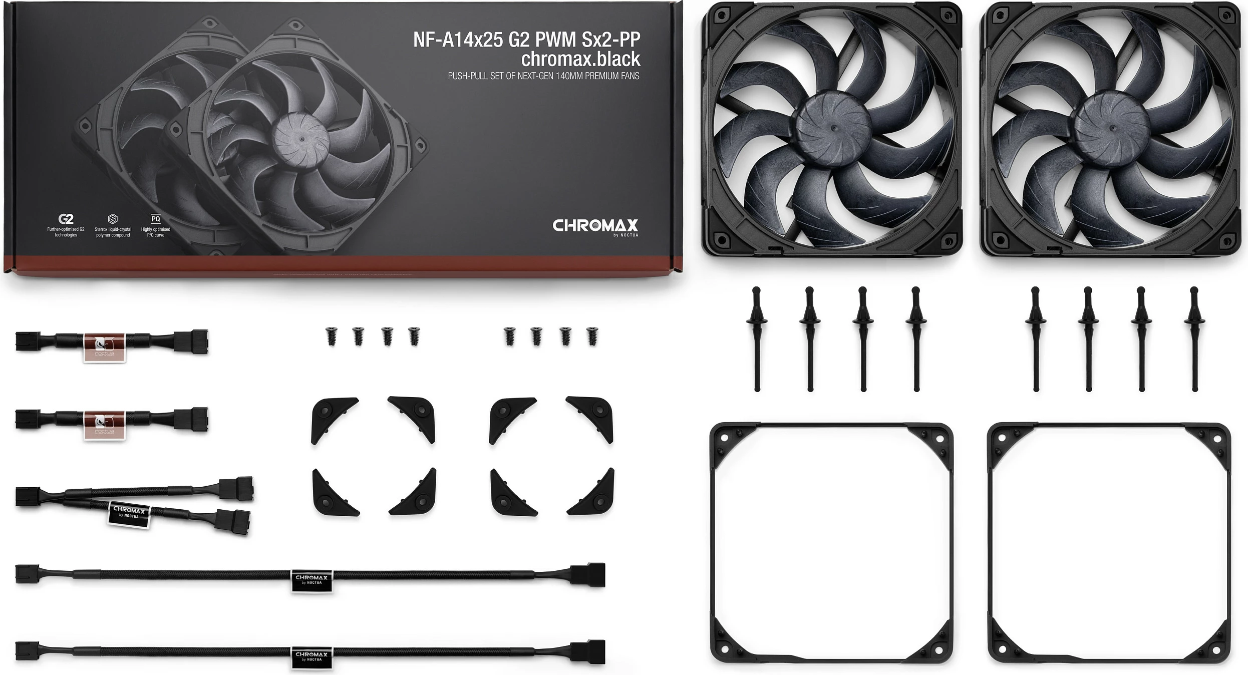 Ventilator për kasë NOCTUA NF-A14x25 G2 PWM Sx2-PP, 140mm, 2 copë, i zi