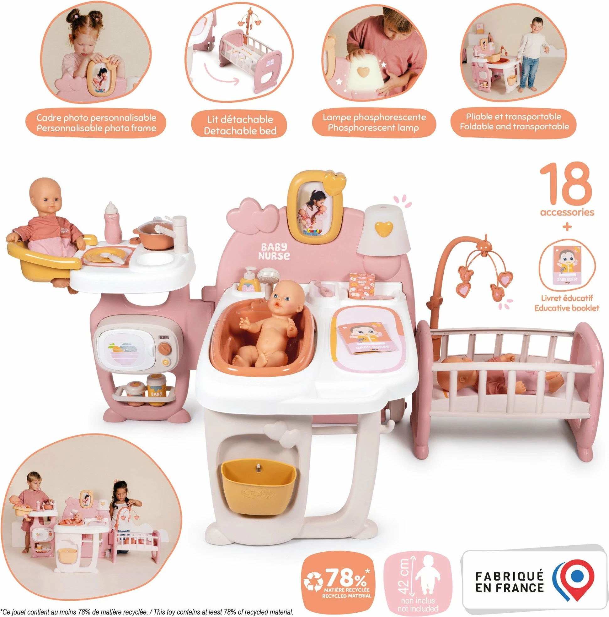 Set kënd kujdesi për kukulla Smoby Baby Nurse Care Corner 7600220394, i palosshëm me rrota