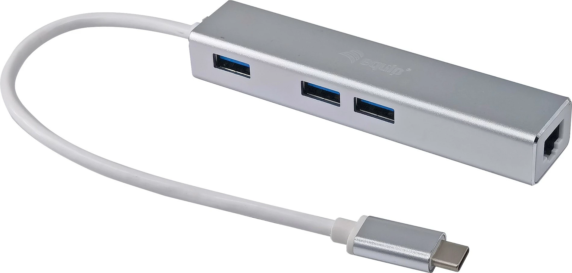 USB-C hub Equip 133481, 3 porte USB 3.0, Gigabit Ethernet, alumini, silver