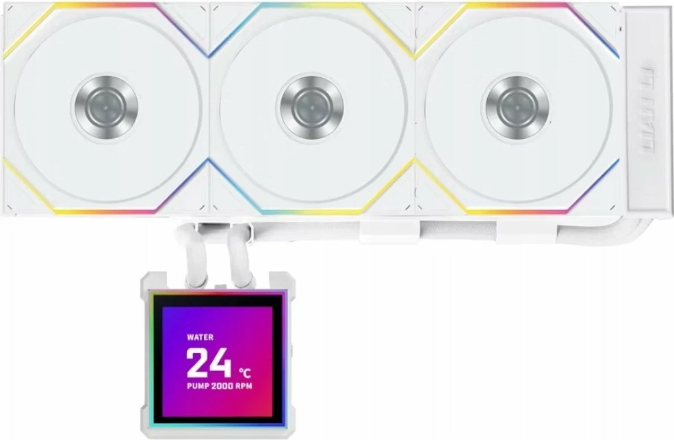 Ftohës me ujë AIO Lian Li HydroShift II LCD-S 360TL (GHS2LCDS36TW) 360mm, ARGB, LCD 2.8", e bardhë, set me 3 ventilatorë